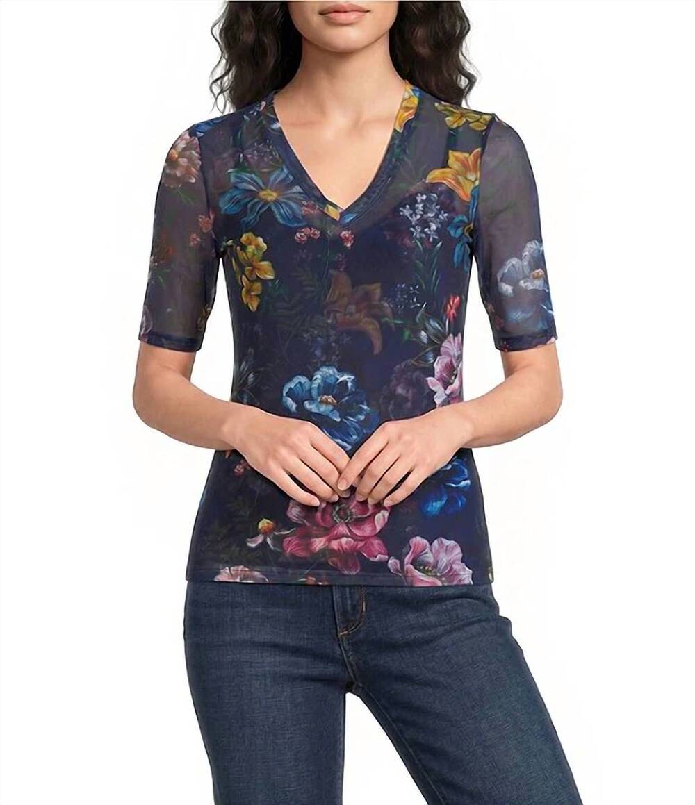 NEW JOHNNY WAS vneck elbow sleeve mesh top in ollie